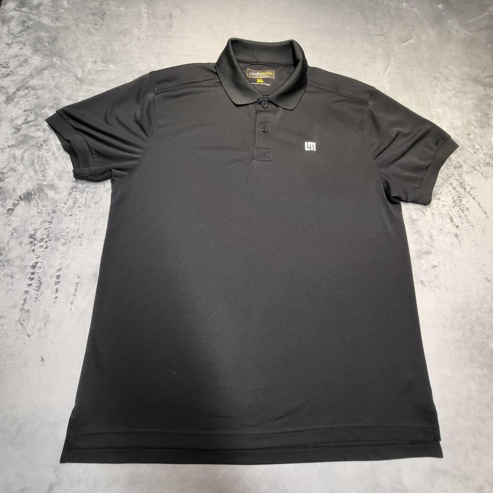Loudmouth Polo Shirt Mens XL Black Tagless Collared Logo 100% Polyester‎ Knit